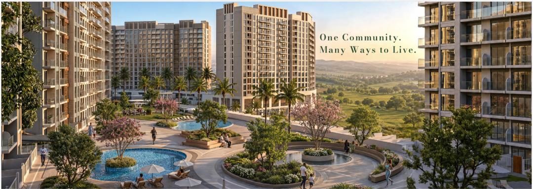Landscaped central plaza between residential towers